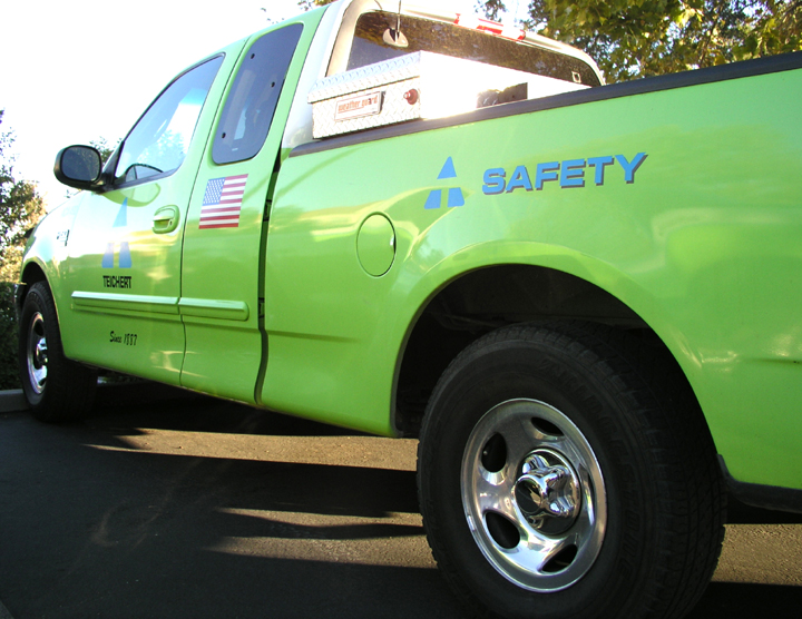 an image of a neon green Teichert safety truck