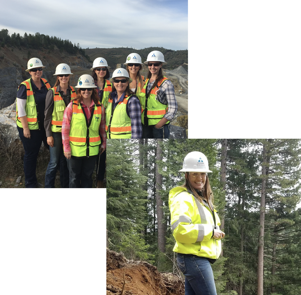 a diptych image of ̳ female employees on a leadership and team building outing together